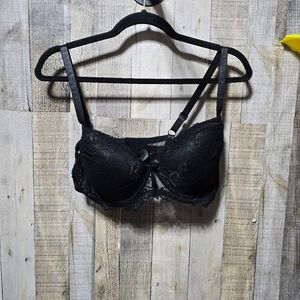 International Intimates Black Lace Underwire Balconette Bra 40C Plus Sexy Linger